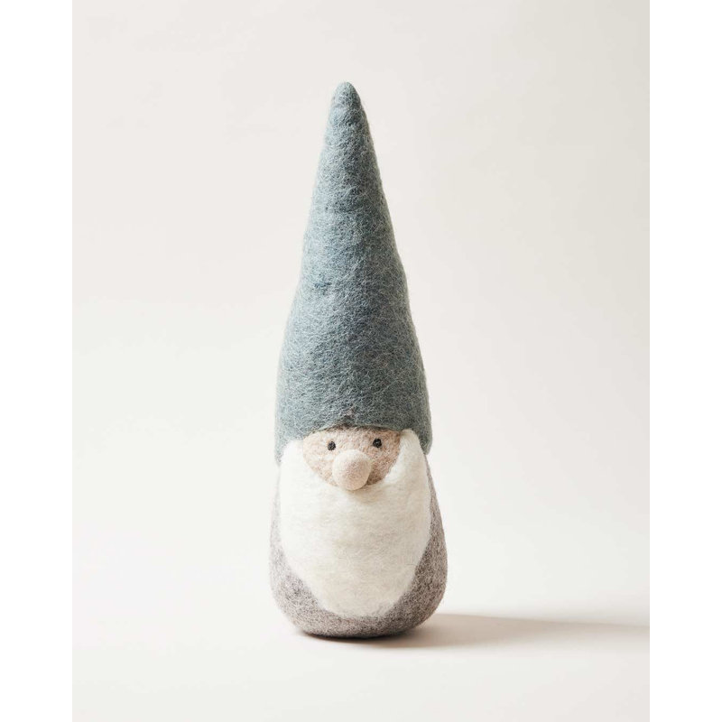 Felted Woodland Gnome, Large: 13.5" H X 4"  (diameter at base), Gray/Blue/White