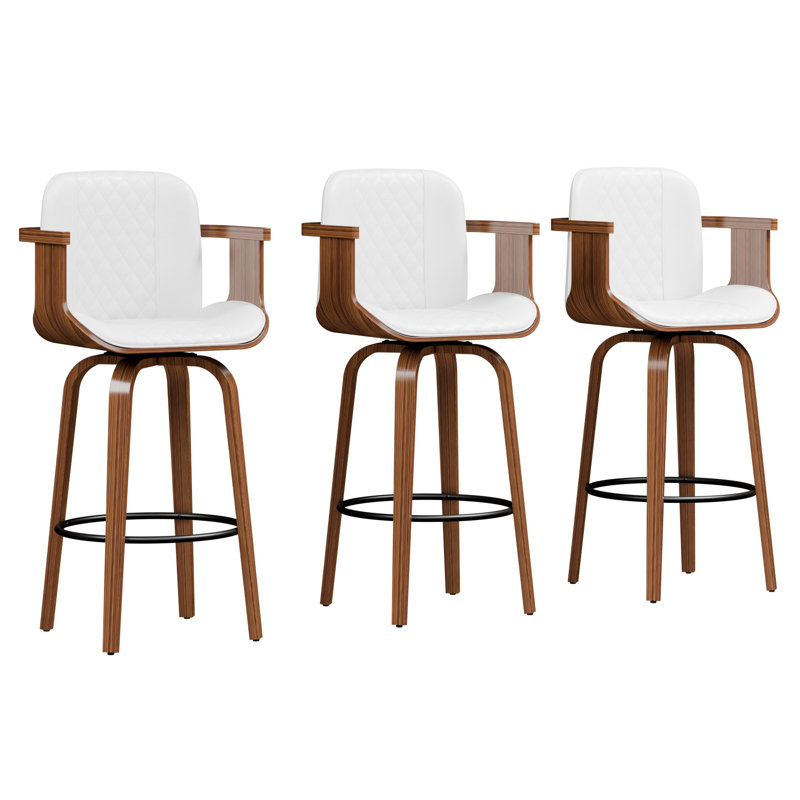 26'' High-back Swivel Bar Stool With Footrest Set Of 3, Beige, 3