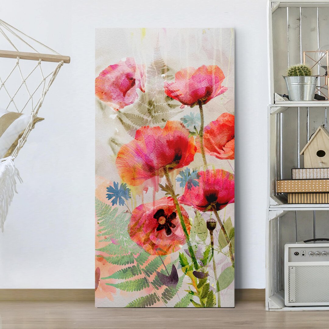 Leinwandbild Aquarell Blumen Mohn