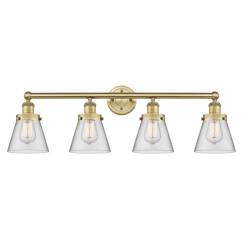 Éclairage pour meuble-lavabo de salle de bain 4 lumières Edison Cone, Clair, Laiton brossé
