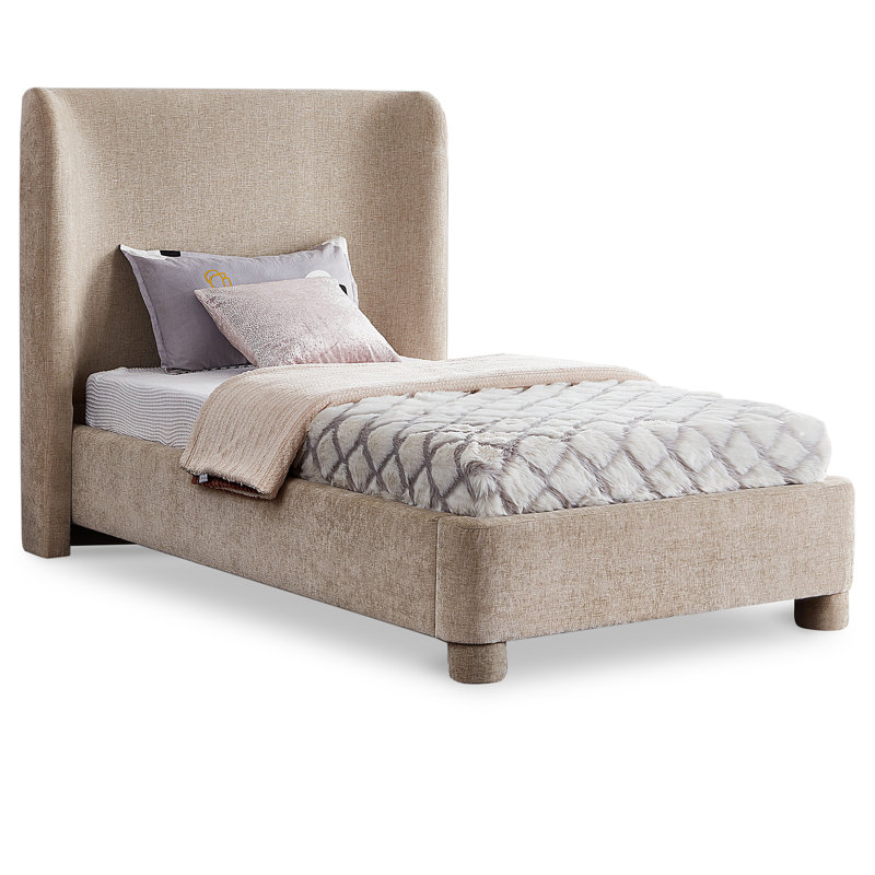 Hridhaan Upholstered Unfinished Wingback Bed, Beige Chenille Fabric, Twin