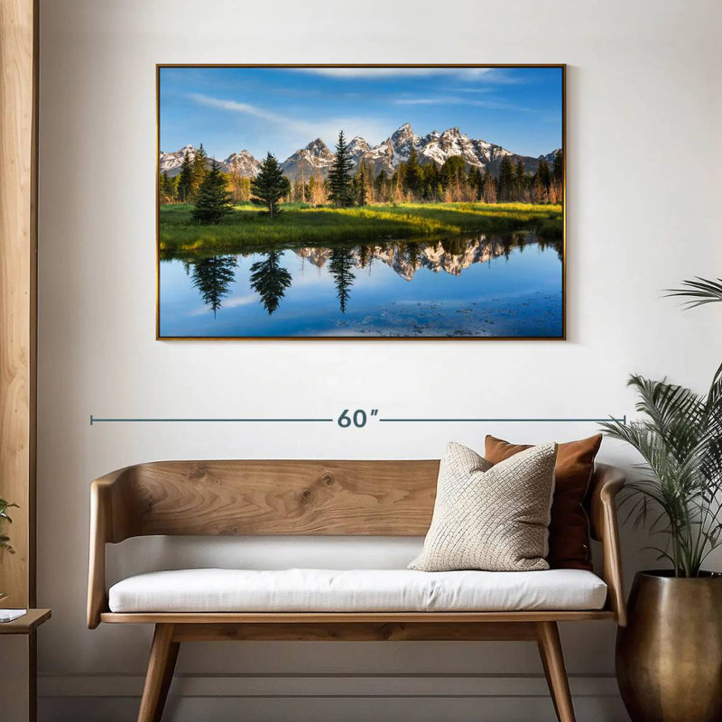 Grand Tetons Reflection, 46" X 31", Floating Frame Gold