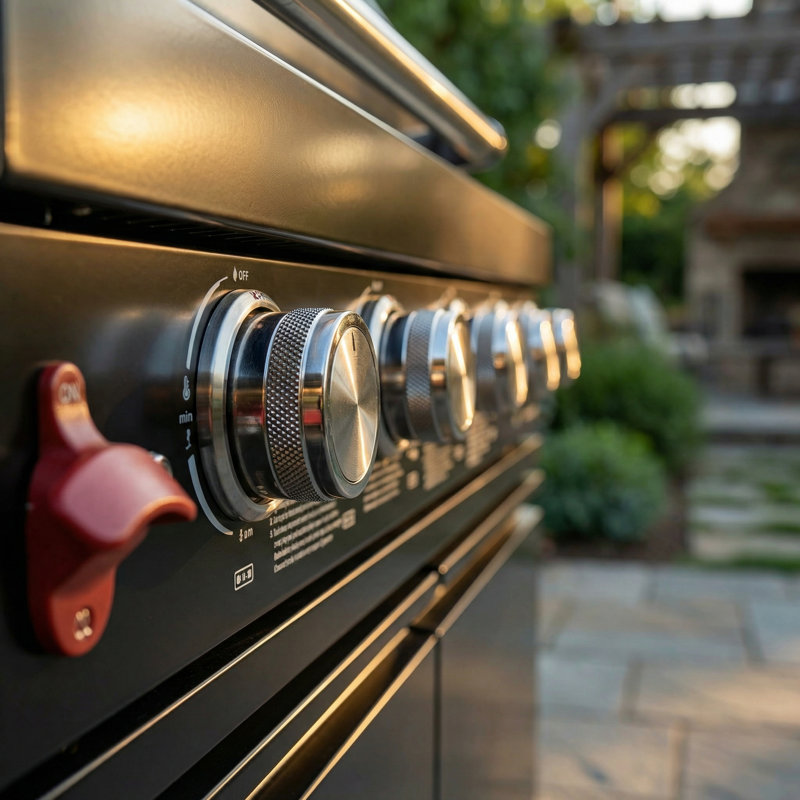 Barbecue au propane à 6 brûleurs et cuisine extérieure à une porte pour réfrigérateur noir