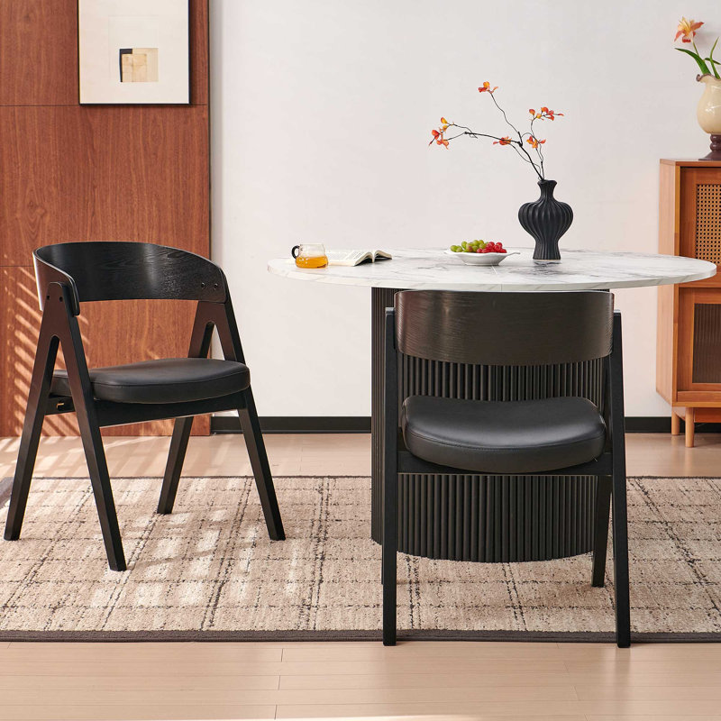 4 Solid Wood Upholstered Dining Armchairs, 2, Black