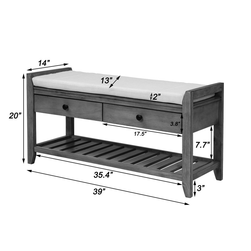 39" Wide Shoe Storage Bench With Cushion Entryway Bench Storage Bench With Drawers And Shoe Rack, Blue