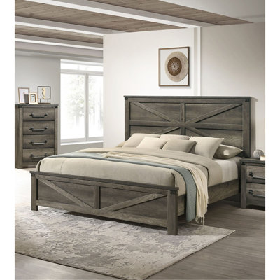 Rustic Grey 1pc Queen Size Bed Unique Design Headboard Simple Wooden Bedroom Furniture Metal Accents