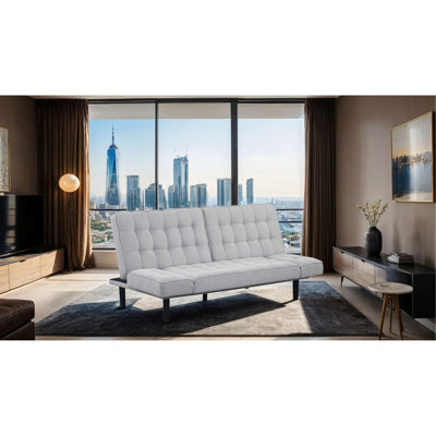 Futon canapé Biscuit capitonné dossier 1pc canapé réglable accoudoirs convertible en canapé-lit