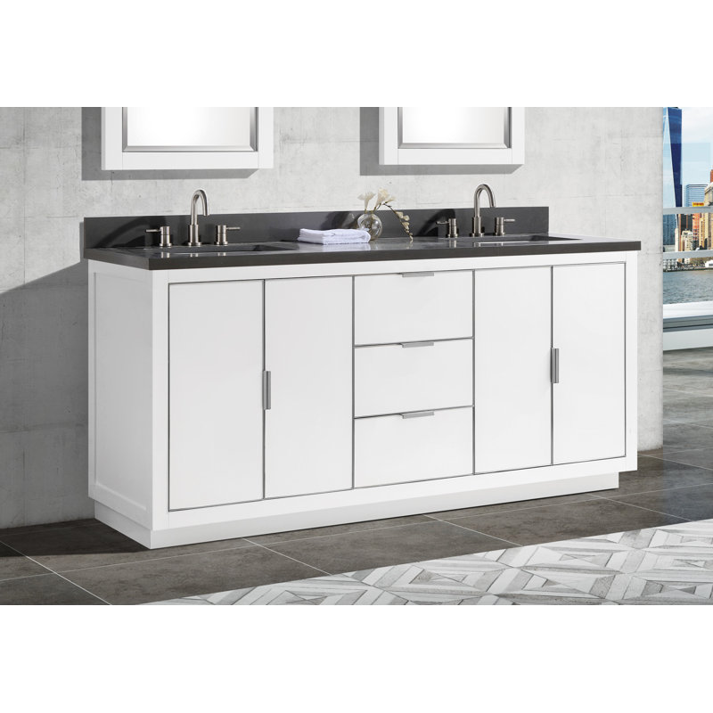 Ensemble de meuble-lavabo double 73 po Salise, Quartz gris / argent, Blanc