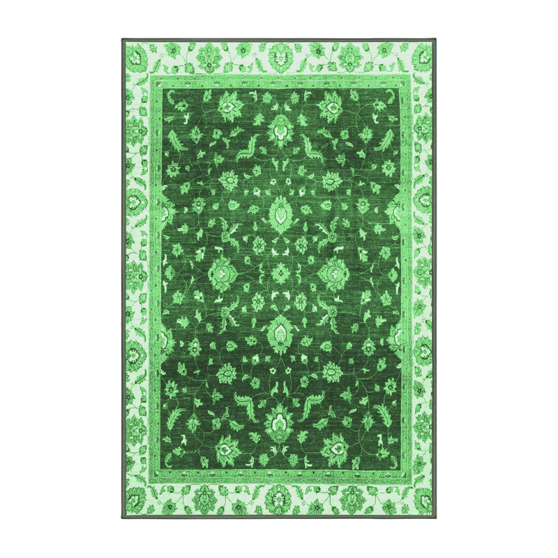 Tapis oriental vert en laine / polyester tissé à la machine 7 pi x 10 pi Jonatha