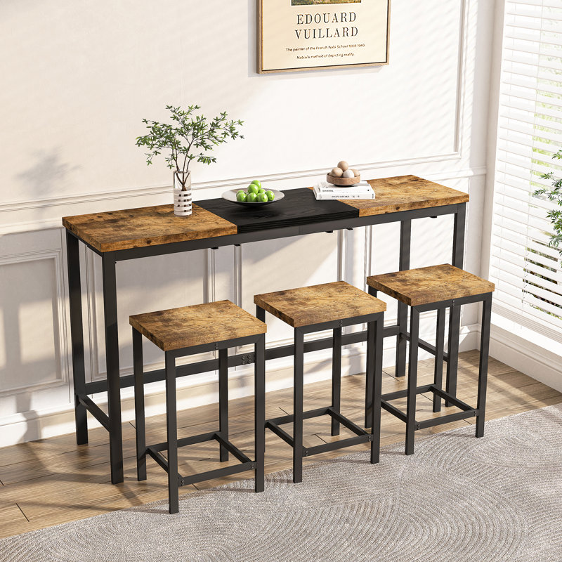 Table de salle à manger de style moderne avec une ambiance de pub, ensemble de table à manger long comprenant 3 tabourets, parfait pour les réunions de famille et les réceptions