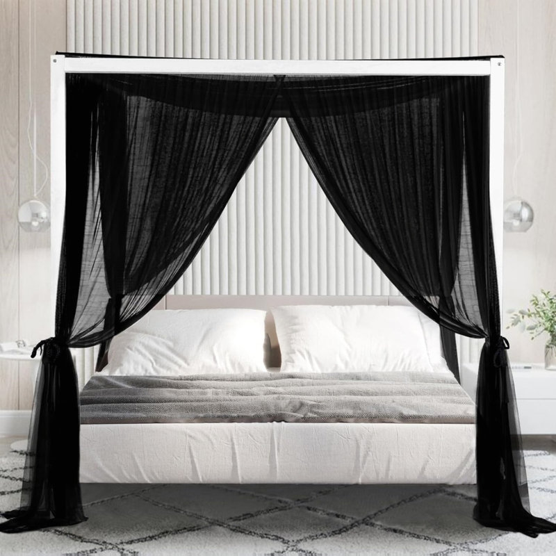 4 Corner Mosquito Net, Bed Curtains For Bedroom, Black, 210 X 220Cm