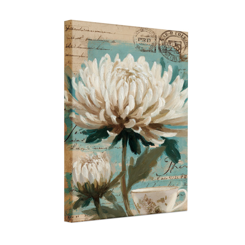 Plantes et fleurs, tasse à thé blanche sur fond vintage