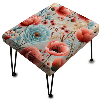 Beige And Coral Hydrangea Pattern - Floral Rectangle Ottoman
