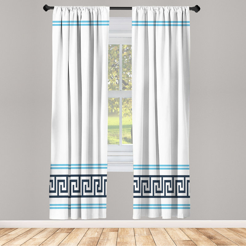 Semi Sheer Curtain Pair, 28" W x 84" L, Blue/White