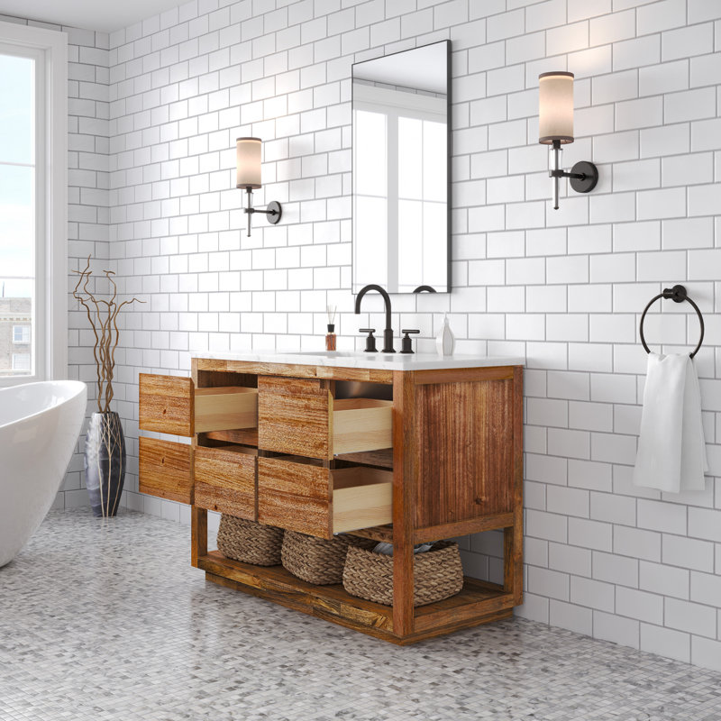Oakman 48 In. Mango Wood Single Sink Carrara White Marble Countertop Bath Vanity With Oil-Rubbed Bronze Faucet