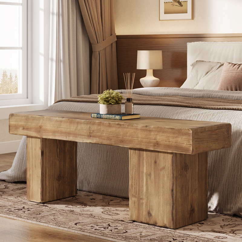 47" Solid Wood Bench, Farmhouse Entryway Bench, Brown