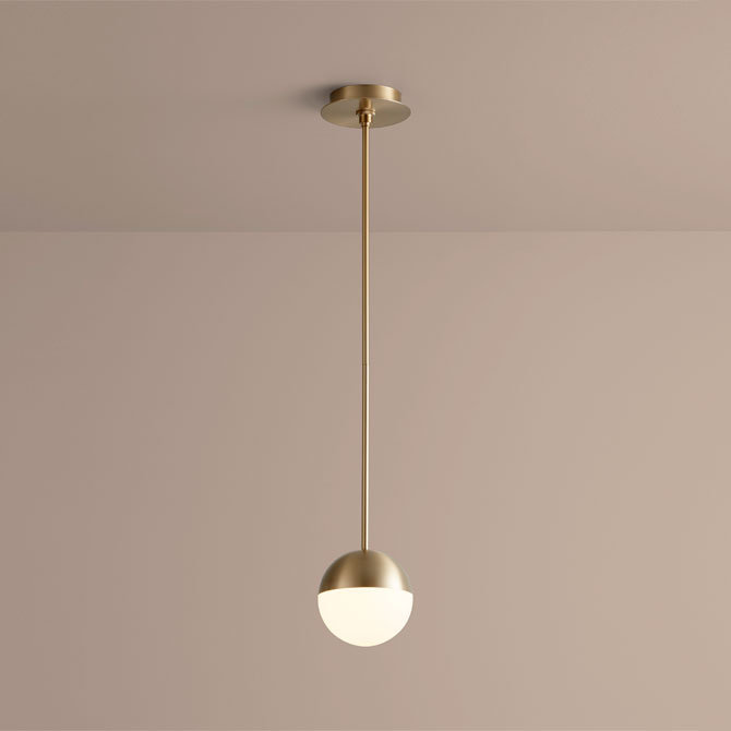1 - Light LED Single Pendant, Aged Brass, 22" H x 6" W x 6" D