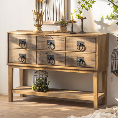 Retro Burlywood Solid Wood Accent Cabinet