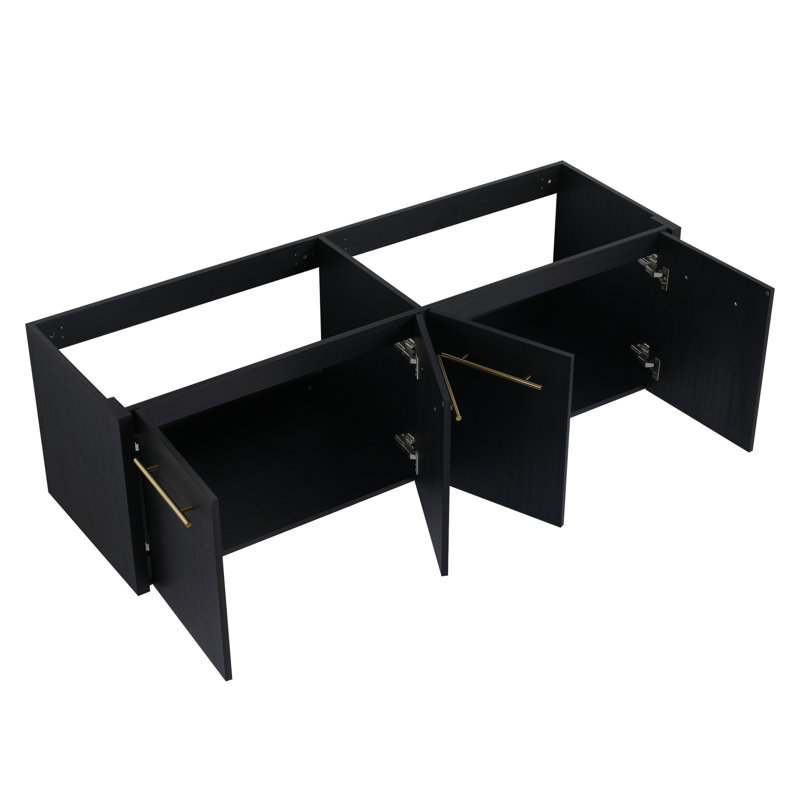 Meuble-lavabo mural 60 po Modern - couleur châtaignier noir, ouverture de porte, grand espace de rangement, fabrication en contreplaqué 60 po, fermeture en douceur, abat-jour, rangement généreux, structure