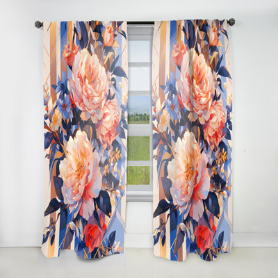 Sérénade de pivoines corail Niven - Rideau moderne - Velours obscurcissant - 1 panneau