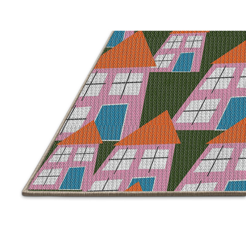 Tapis vert / orange / vert Mayesville, Rectangle 5 pi x 7 pi