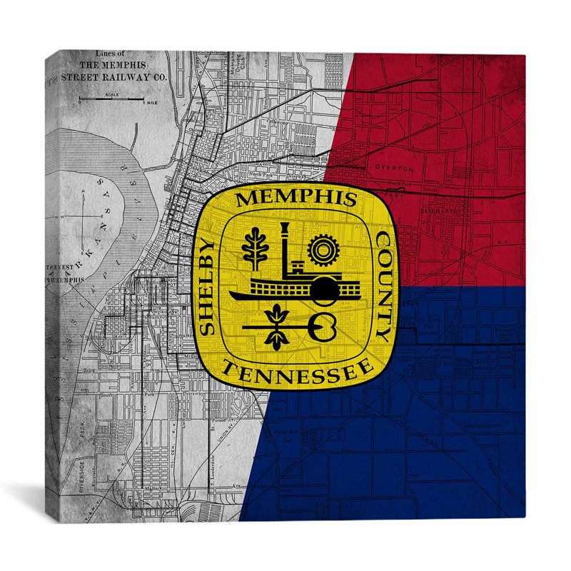 Memphis, tennessee drapeau carré grunge rétro carte sur toile, H 18 po x l 18 po x P 1,5 po