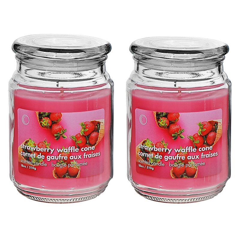 Pot parfumé 18 oz avec couvercle en verre gaufré fraise - ensemble de 2