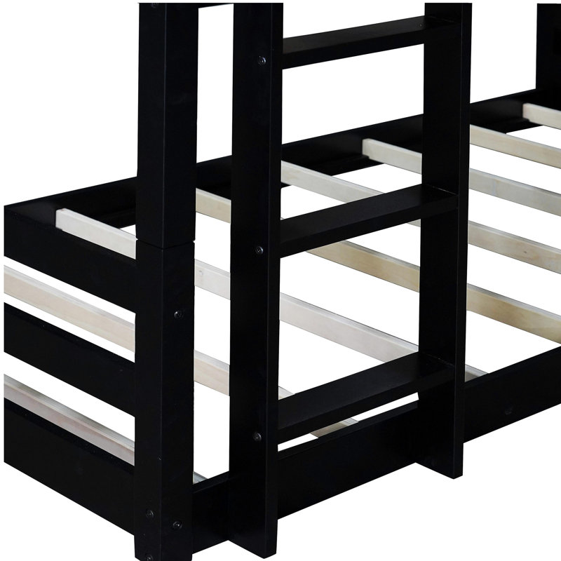 Lits simples superposés en bois d'hévéa avec deux échelles intégrées, garde-corps pleine longueur, lits simples superposés et triples amovibles