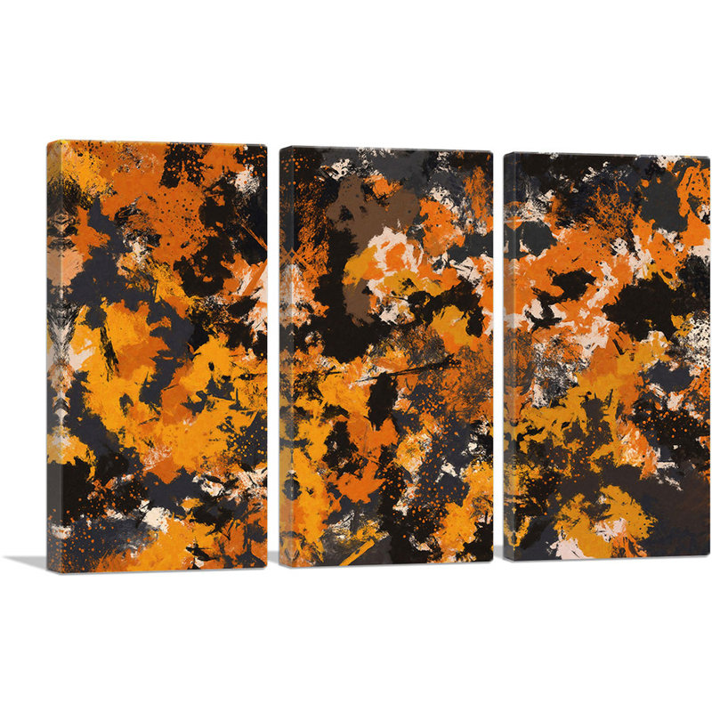 Jaune, orange, noir, moderne, ensemble de 3 reproductions d'art sur toile tendue, H 40 po x l 60 po x P 0,75 po
