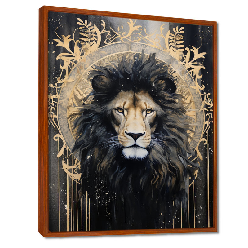 «Majestic Lion Retro Collage», art mural lion, Toile brune avec cadre flottant, H 40 po x l 30 po