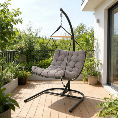 Fauteuil à œufs suspendu avec support, balançoire intérieure avec coussin et structure en acier, chaise hamac d'une capacité de 350 lb pour patio, chambre à coucher, jardin, balcon, bord de piscine