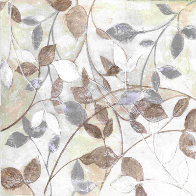 Greige Leaves 2 - peinture sur toile tendue