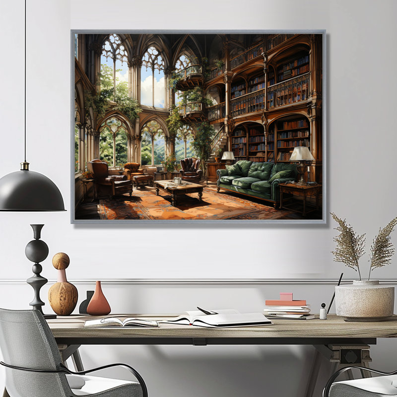Art contemporain, bibliothèques, Haven I, H 34 po x l 44 po x P 1,5 po, Encadrement argenté