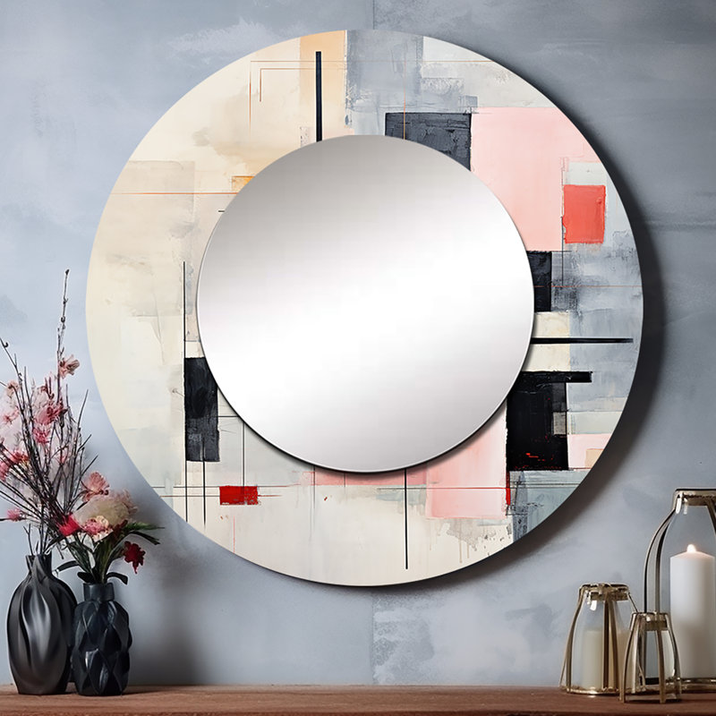 «Sharold», beige, rose, suprématisme, Fragmented Perspectives I - suprême, miroir mural moderne, art mural, 23 po x 23 po