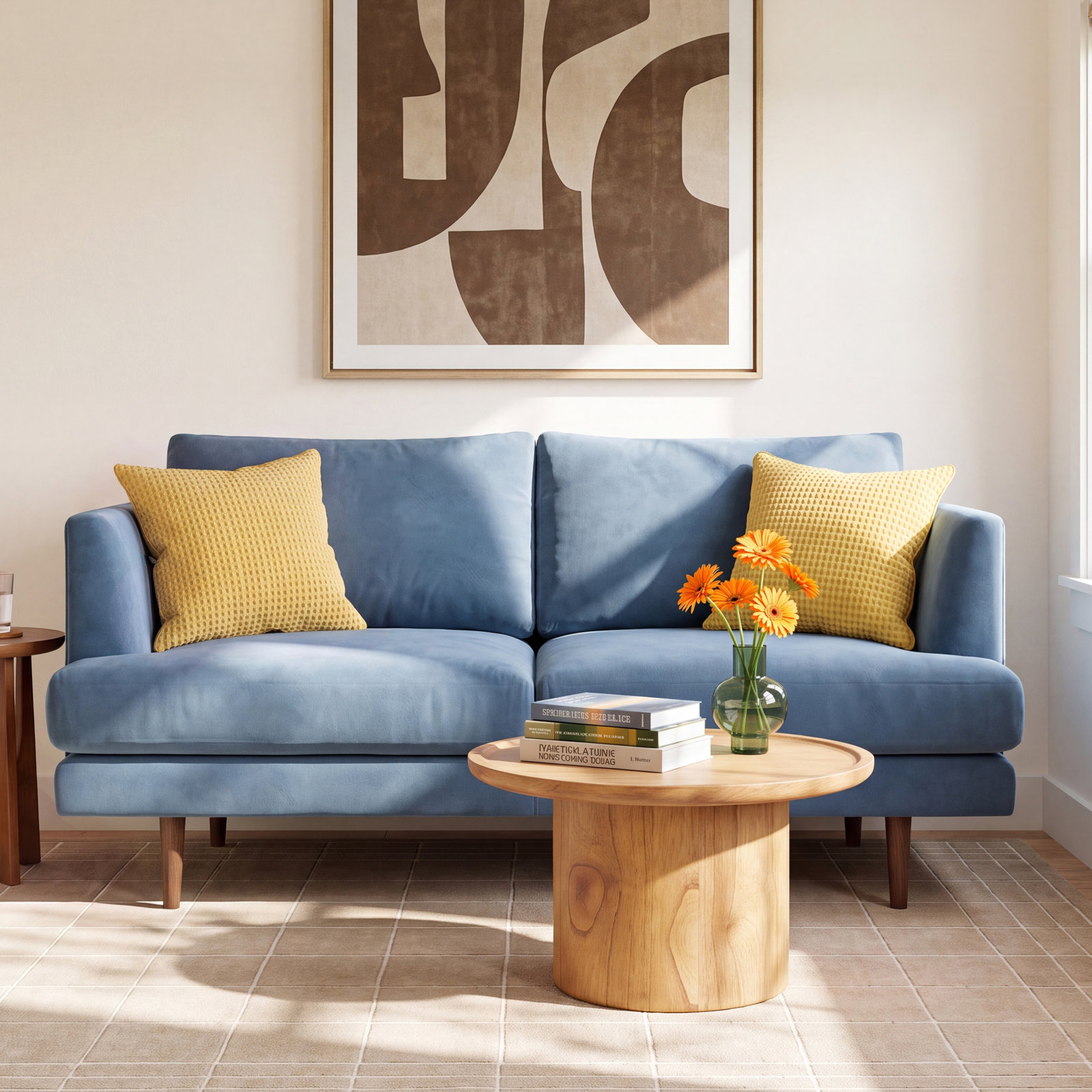 Miller 55" Linen Loveseat, Blue Velvet