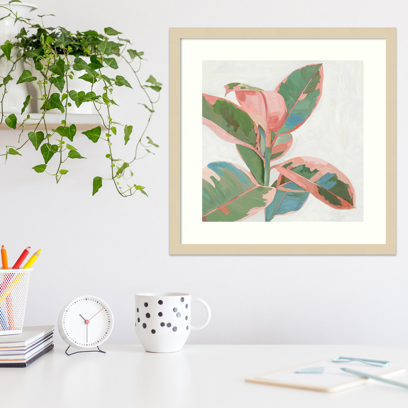 Pink Ficus I Print by Asia Jensen, Natural Framed Paper, 19" H x 19" W