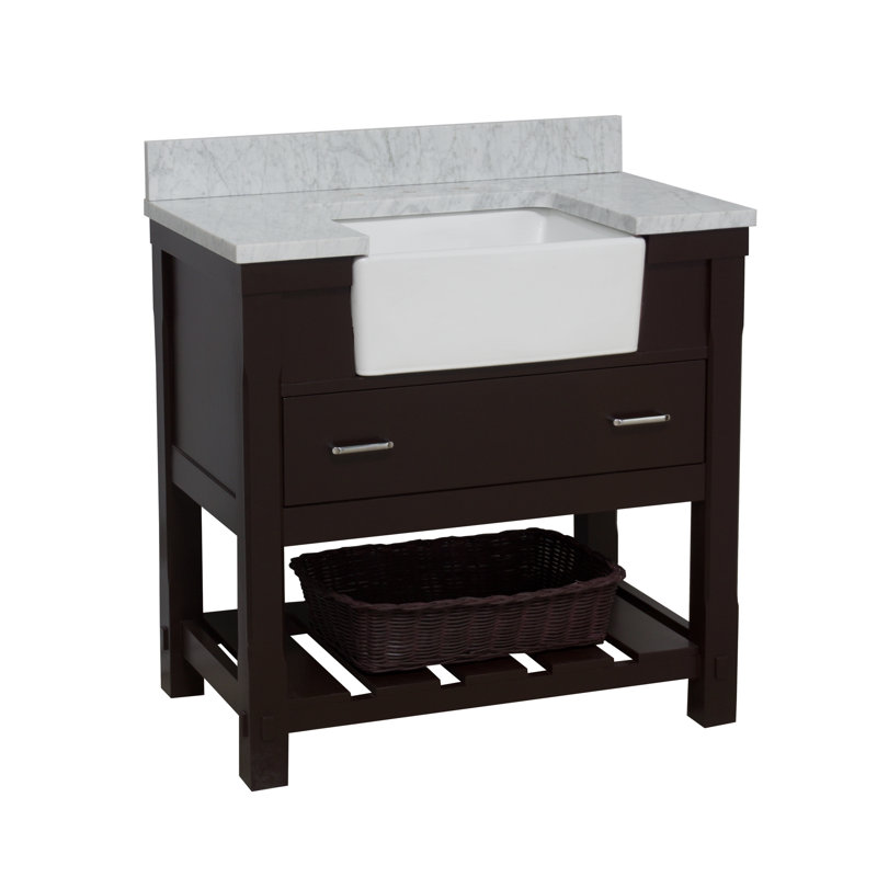 Ensemble de meuble-lavabo simple 36 po Hitton, Marbre de Carrare, Chocolat