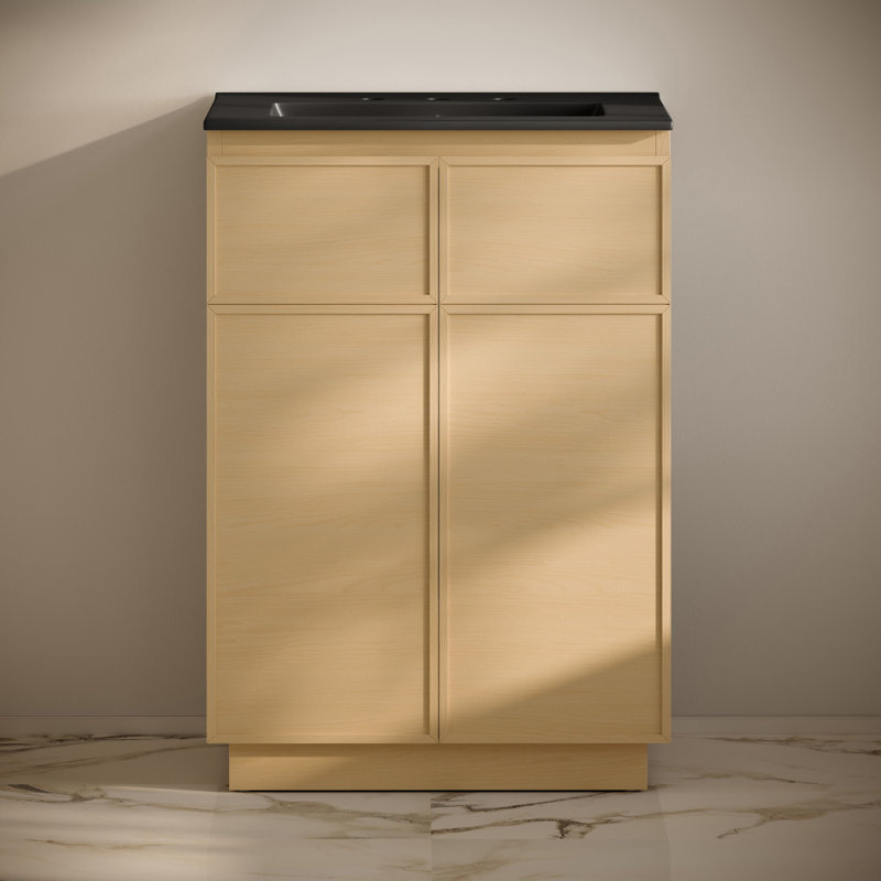 St. Tropez 24" Freestanding Bathroom Vanity In Green Oak With 3-Hole Centerset Sink Top, Brown, Black, 8" Centers