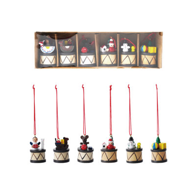 6-Piece Wood Holiday Drum Ornaments