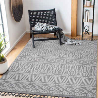 Tapis géométrique gris et blanc 5 x 7, métier à tisser et collection, teint, sans perte de poils, polyvalent, pour vestibule, salle à manger 5 x 7, ambiance relaxante, salon, chambre à coucher