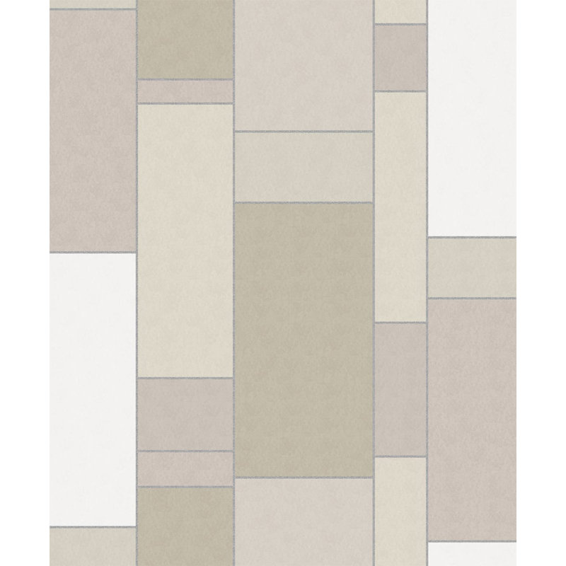 Rouleau de papier peint lisse l 33 po x l 20,5 po Abels, Crème / argent / gris / blanc