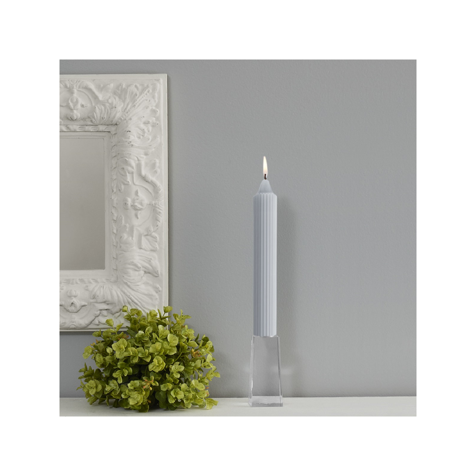 Grecian Collenette Unscented Taper Candle, 9" H x 1.25" W x 1.25" D, Gray