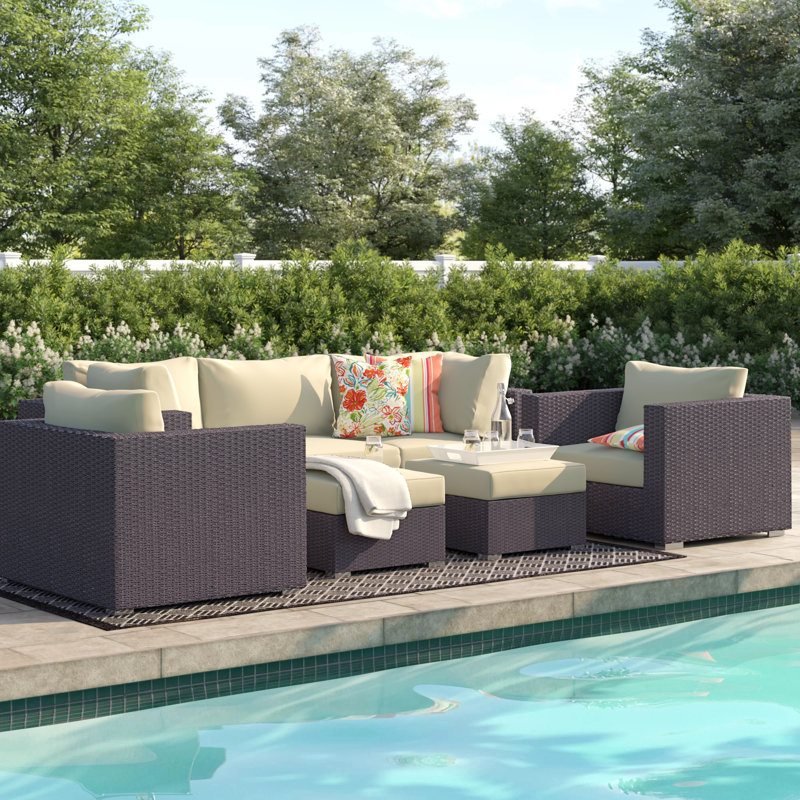 Convene 7 Piece Rattan Sectional Seating Group with Cushions, Beige
