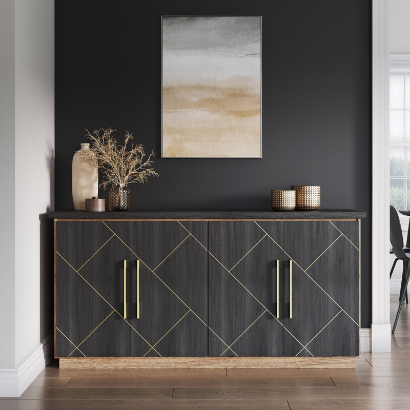 Buffet 64,6 "avec rangement et portes décoratives (noir espresso)