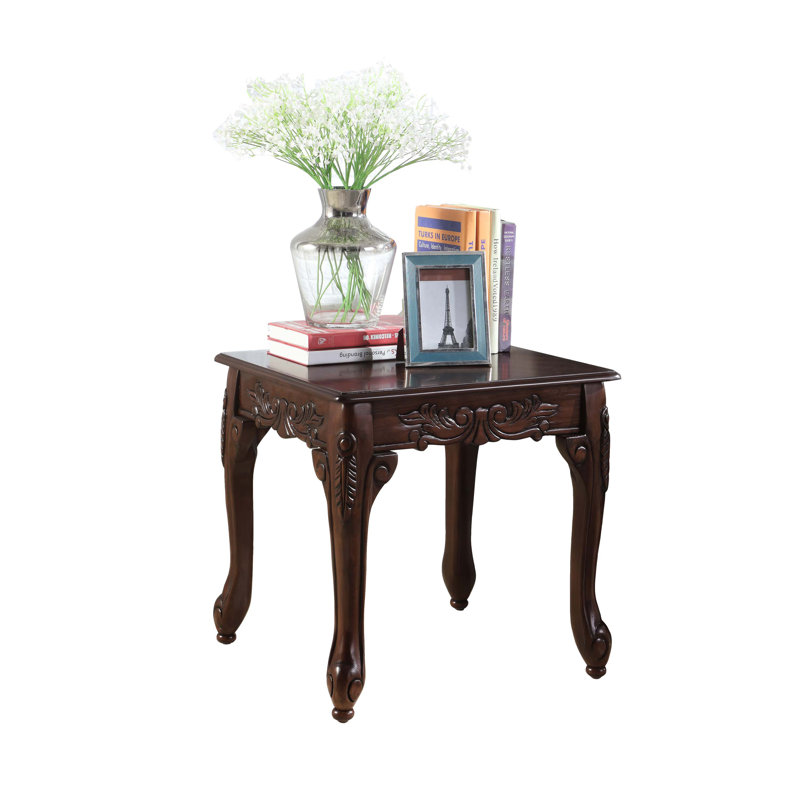 3-Piece Dark Cherry Finish Coffee and End Table Set with Ornate Detailing