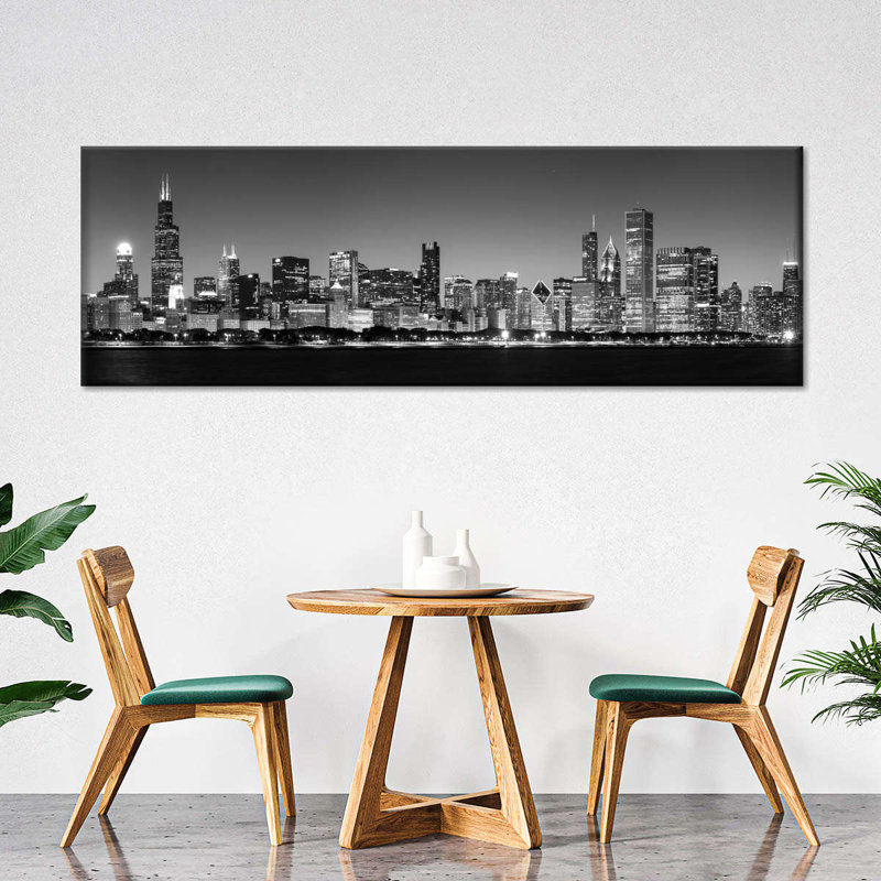 «Noir Chicago Skyline», reproduction sur toile, H 17 po x l 51 po x P 1,25 po