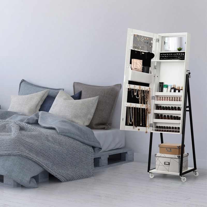 Armoire pour bijoux avec miroir Olvera, Blanc