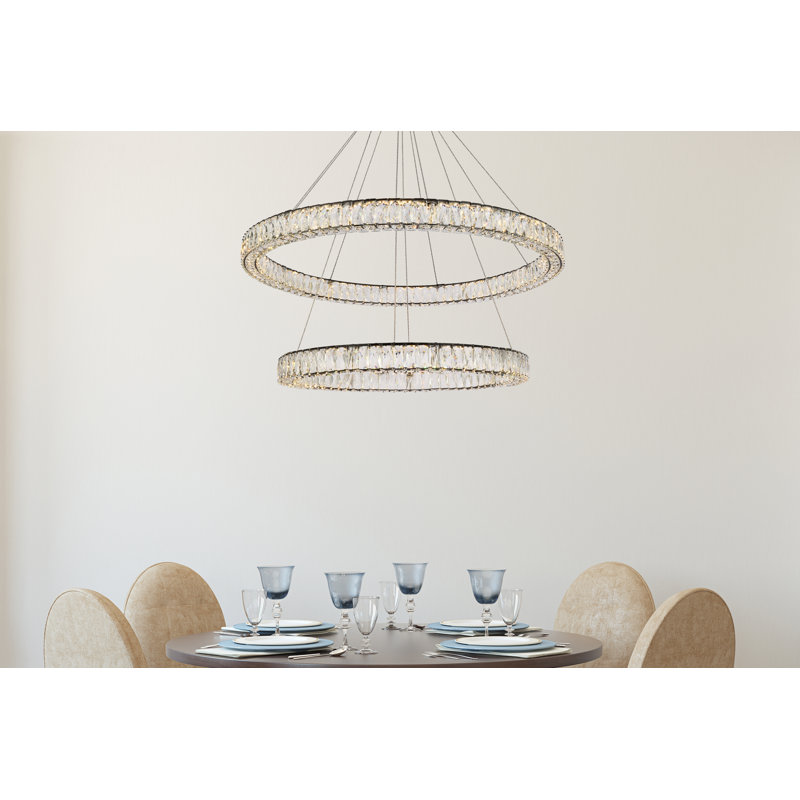 Steveson 2-Light Crystal Oval LED Chandelier, 11" H x 42" W x 42" D, Black