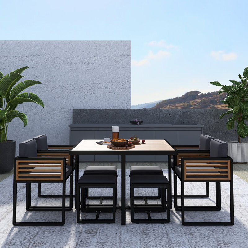 9-Pieces Acacia Wood Patio Dining Set, Gray