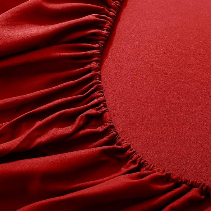 Parizoda Plain Fitted Sheet Extra Deep Pocket 30Cm , Elastic Pocket Breathable, Super King (6'), Red